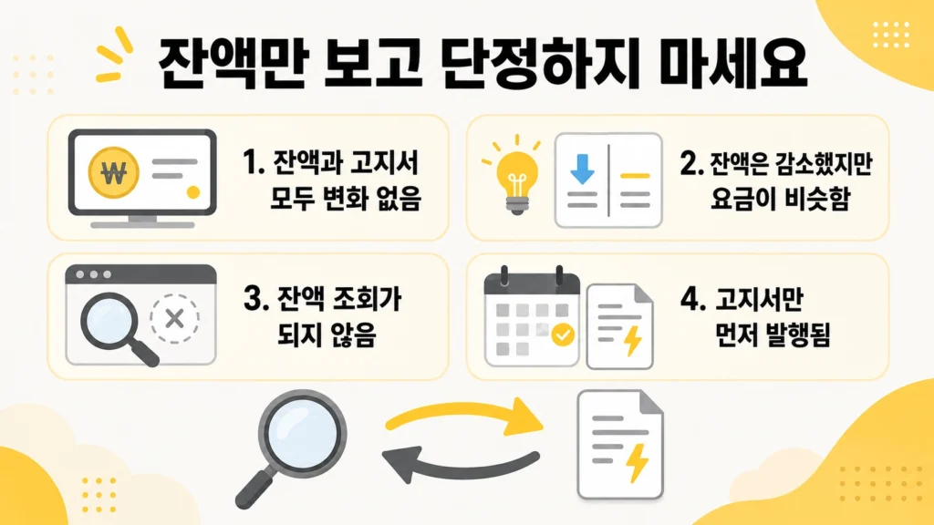에너지바우처 잔액과 전기요금 고지서 결과를 함께 확인해야 하는 네 가지 주의 상황을 정리한 안내