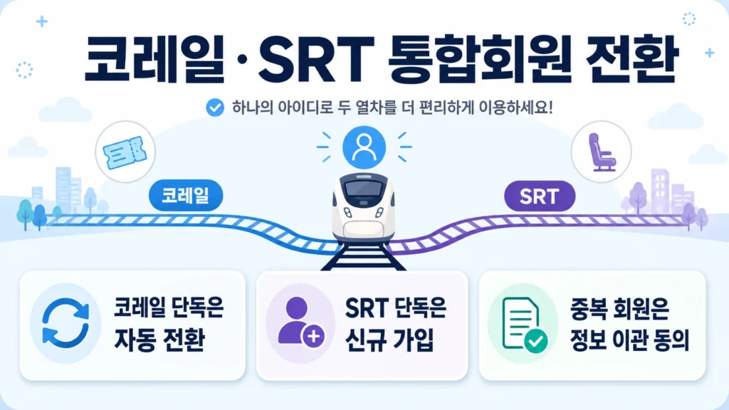 코레일 SRT 통합회원 전환 방법, 기존 가입 상태별 해야 할 일